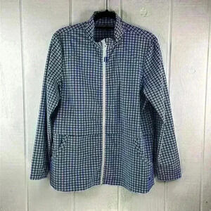 T By Talbots Size Large Petite Blue Plaid Lightweight Stretch Zip Up Jacket